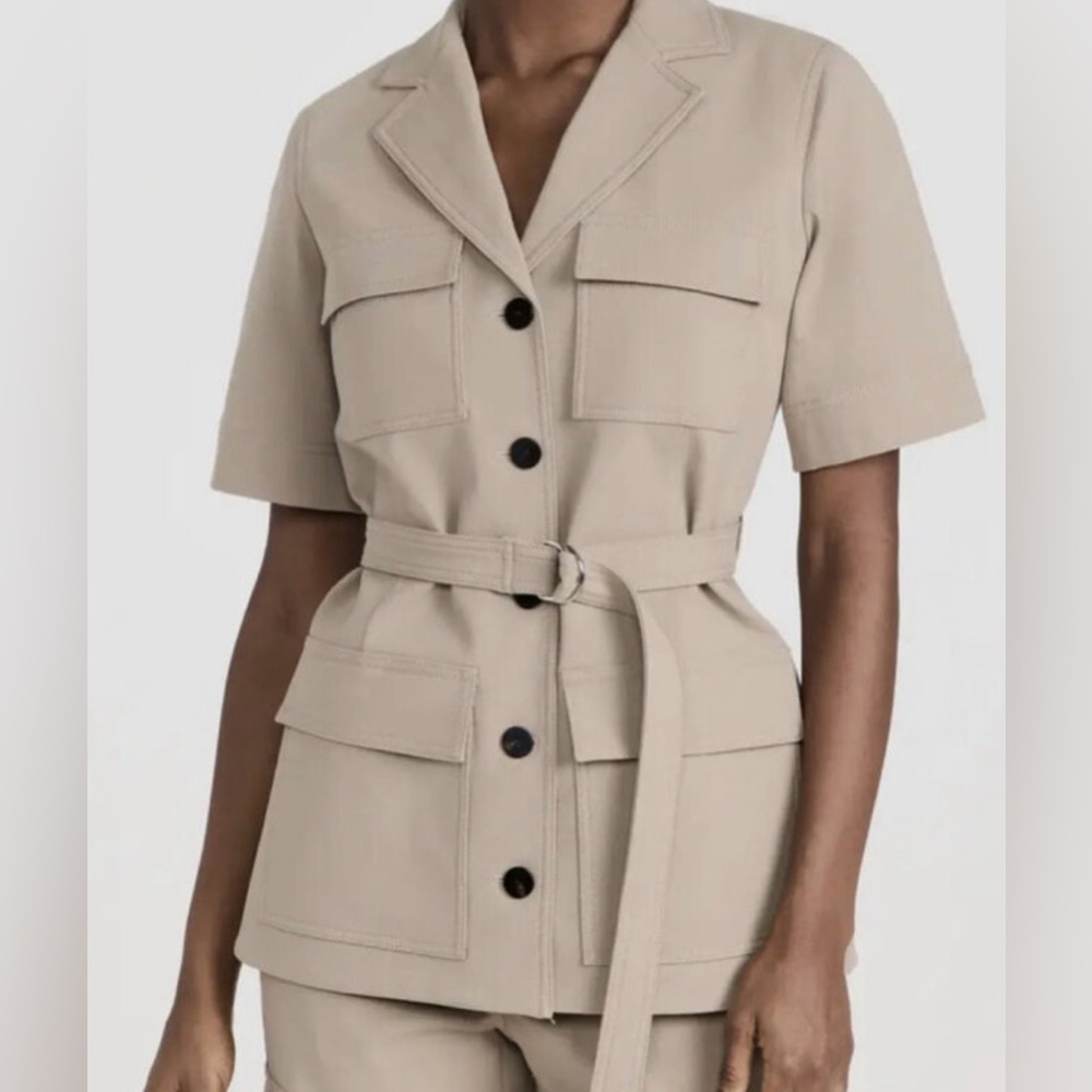 Theory Short-Sleeve Utility Jacket in Light Beige with Belt